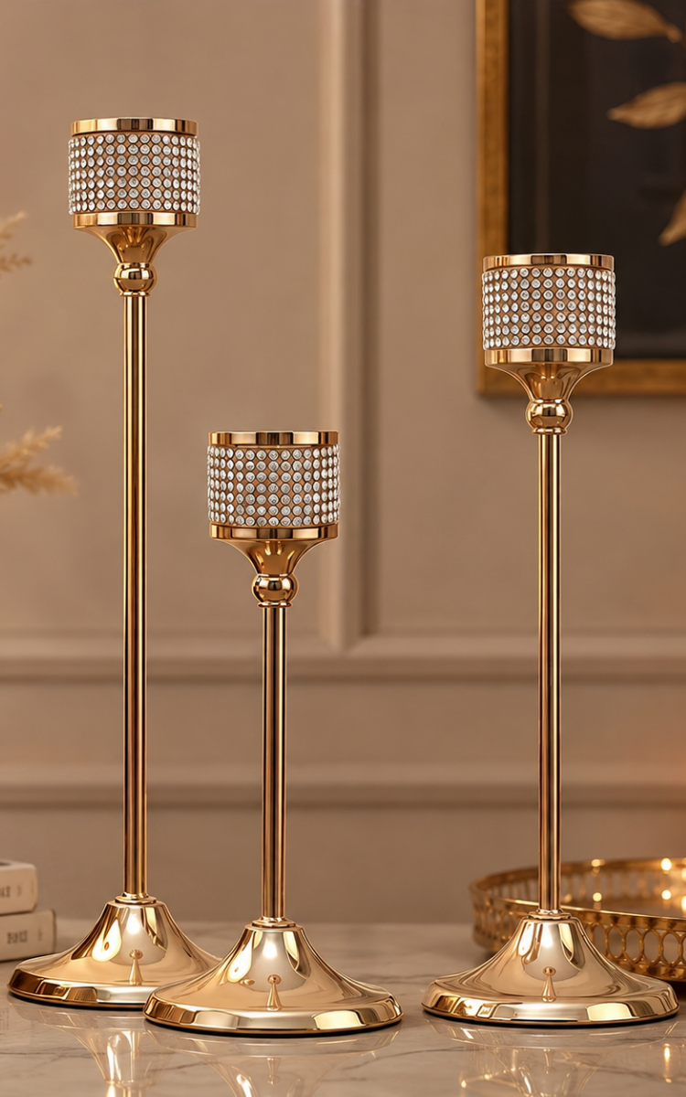 Crystal Encrusted Candle Holder - Set of 3
