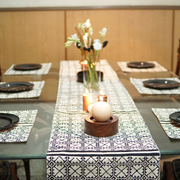 Elegant Black Block Printed Table Runner Set