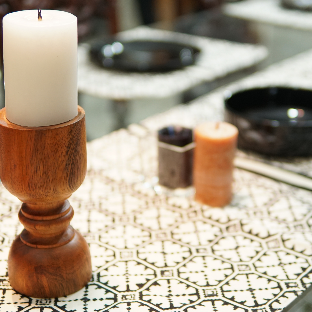 Elegant Black Block Printed Table Runner Set