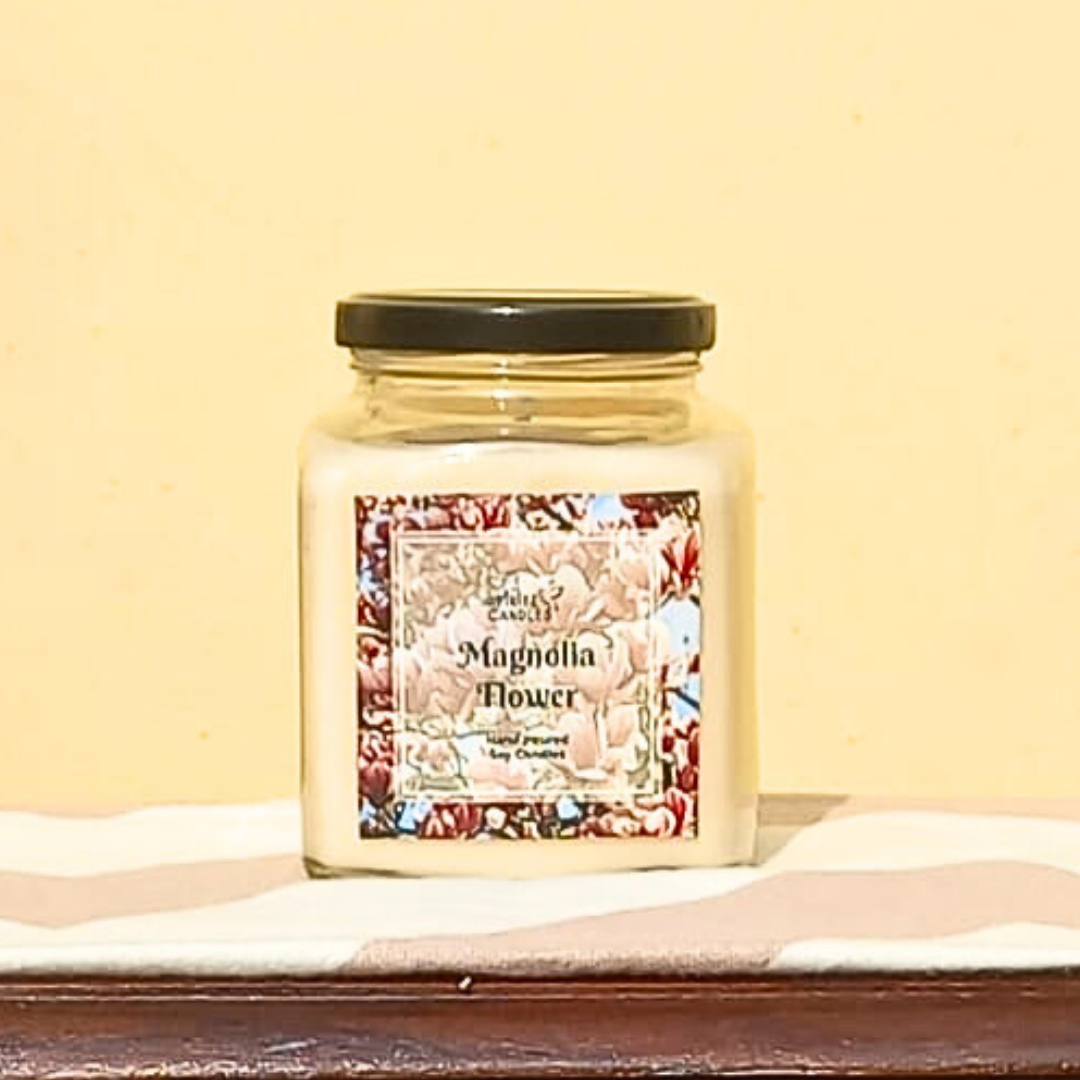 Magnolia scented candle jar