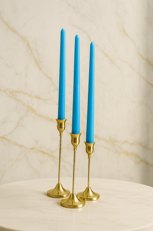 Sky blue taper candle