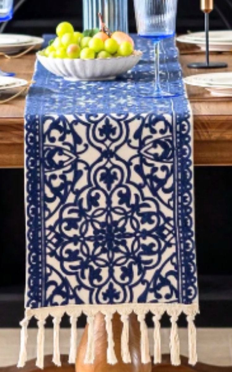 Blue Embroidered Table Runner