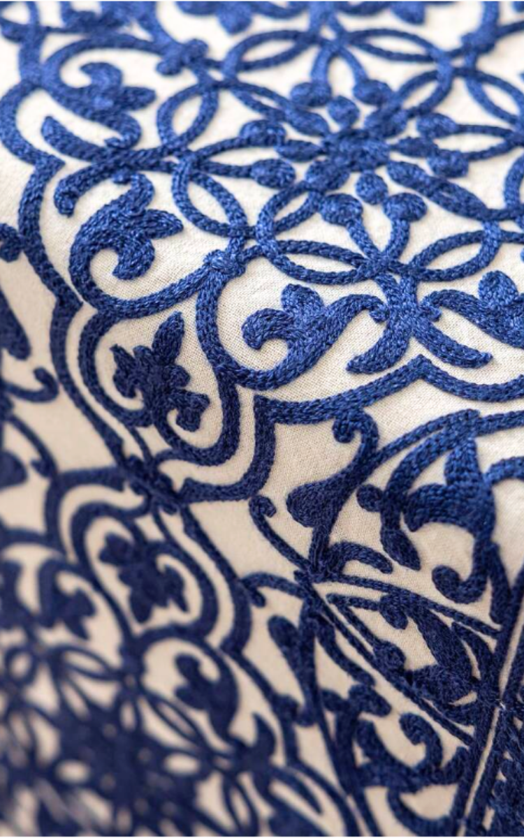 Blue Embroidered Table Runner