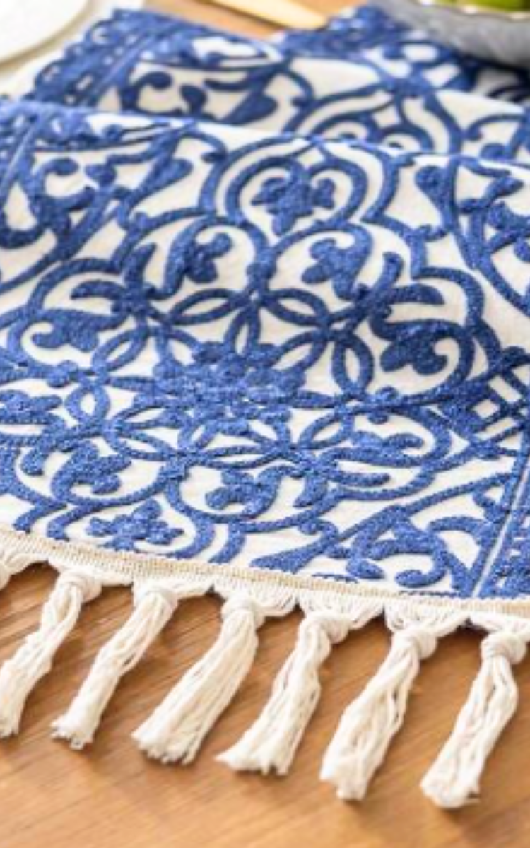 Blue Embroidered Table Runner
