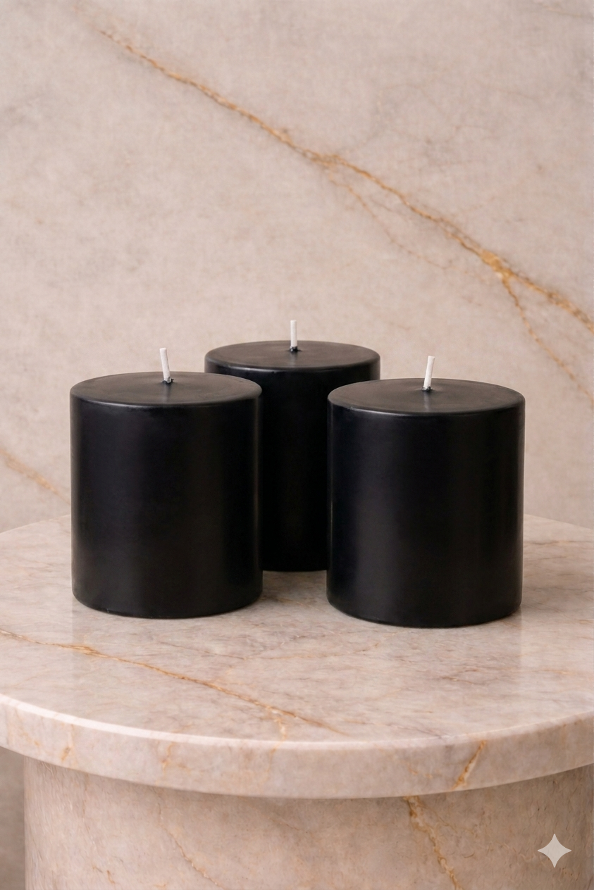 Black Pillar Candle - Set of 3