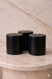 Black Pillar Candle - Set of 3