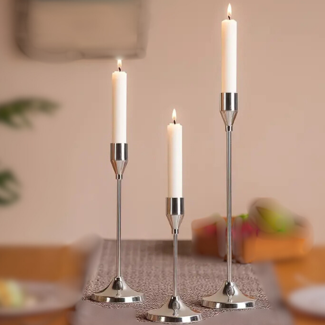 Metal Candle Holder - Silver set of 3