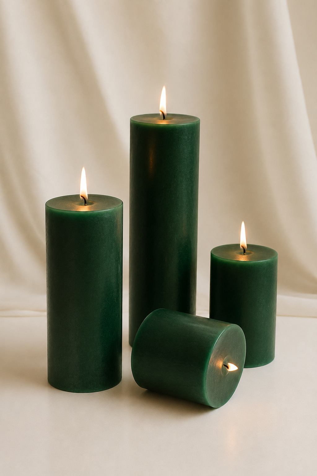dark green pillar candle set