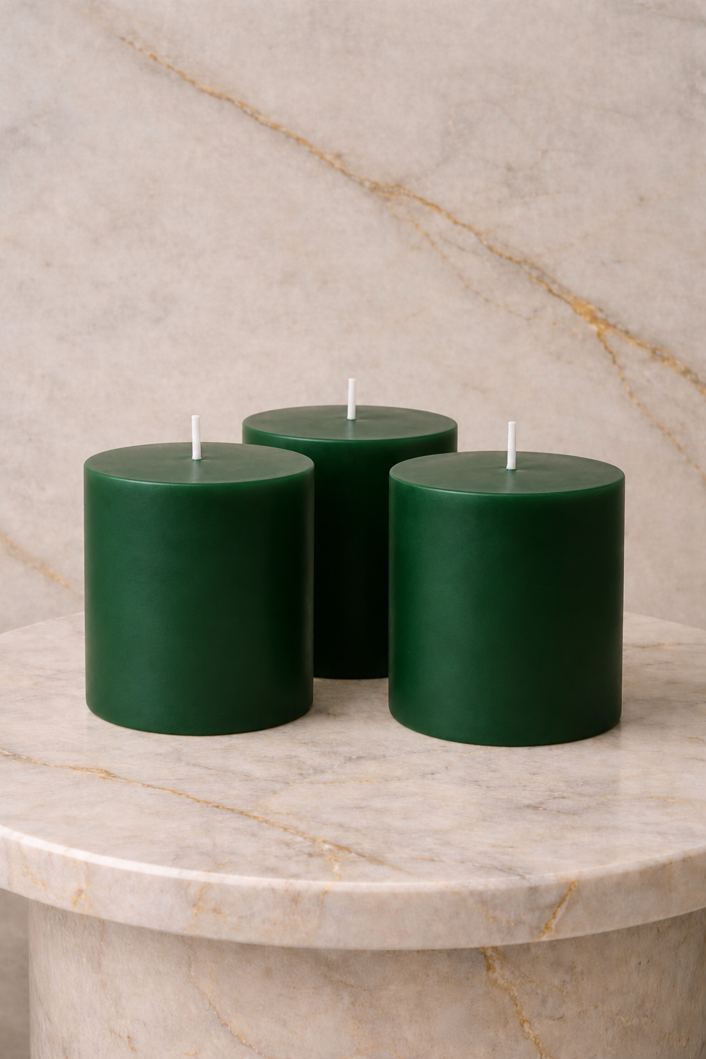 Dark Green Pillar Candle - Set of 3