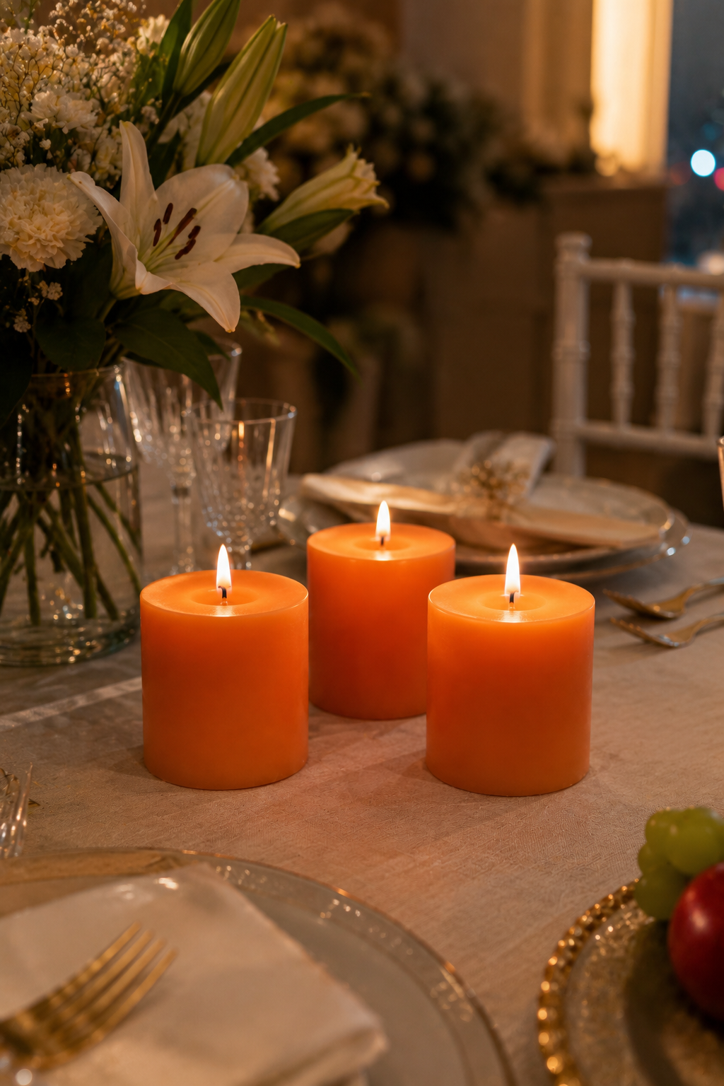 Orange Pillar Candle - Set of 3