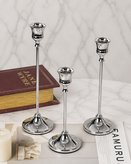 Metal Candle Holder - Silver Set of 3
