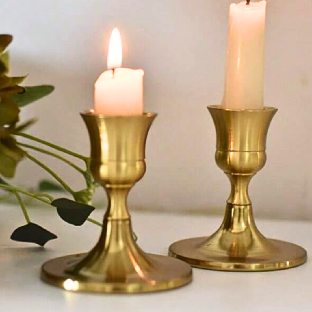 Short Metal Candle Holders - Pair of 2