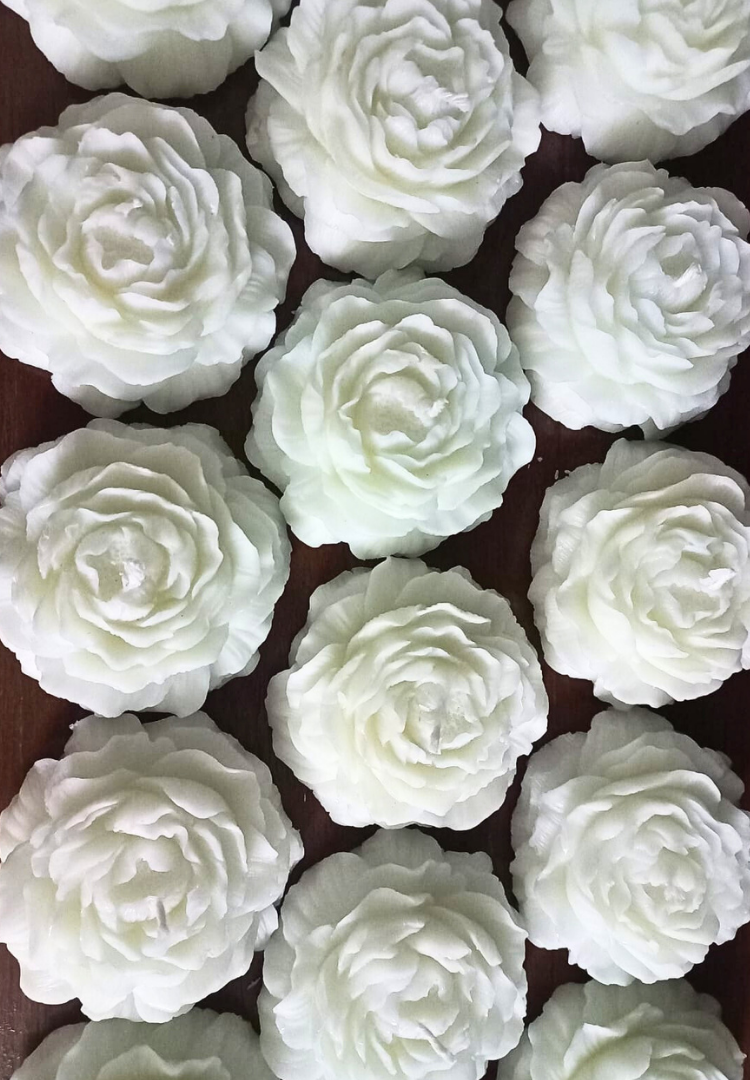 White Peony Flower Candle - Set of 4