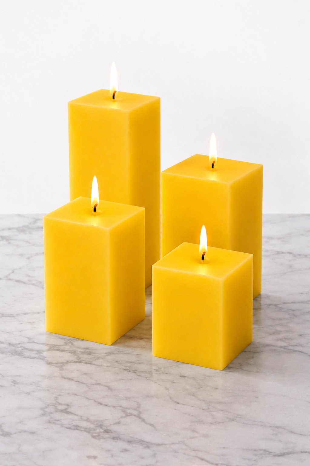 Yellow Square Pillar Candle - Set of 4