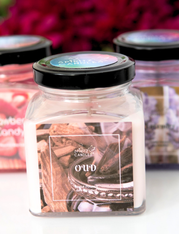 Oud scented candle jar
